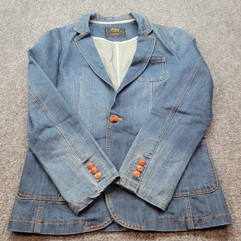 YHSJ Ying Hang Shi Jia Mens Denim Blazer Jacket Blue Medium Wash Size L
